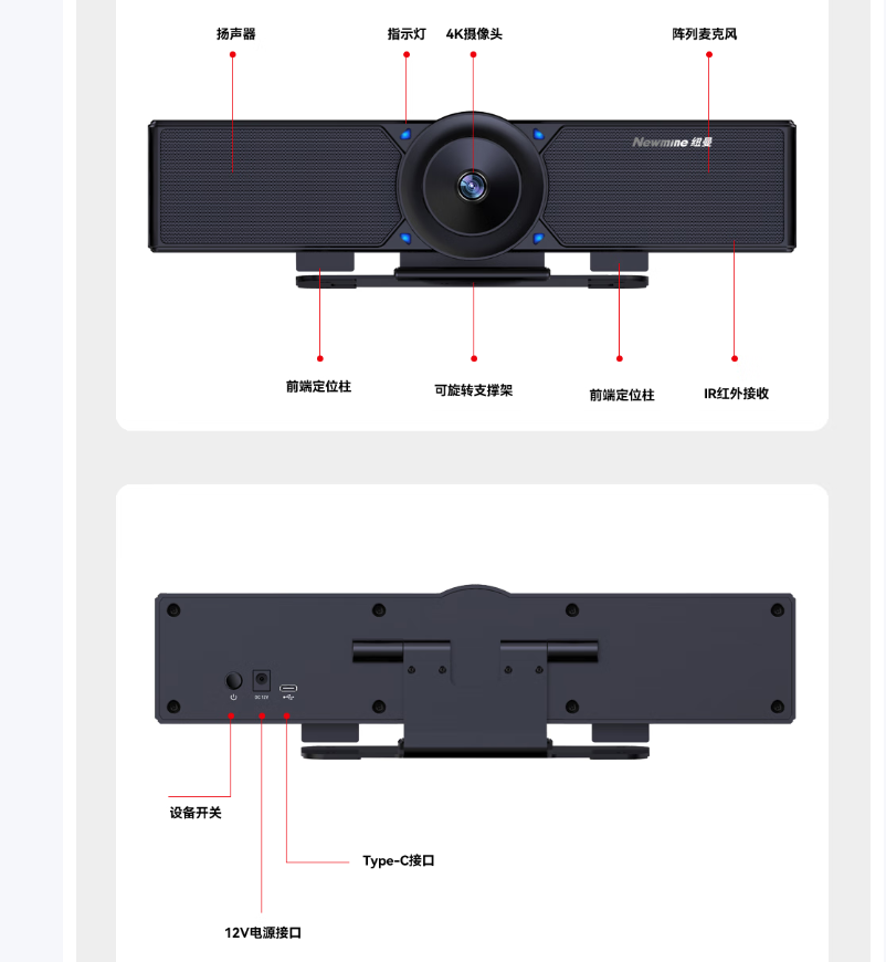 纽曼NM-S200-1080 高清音视频会议一体机/会议摄像头/视频会议全向麦克风/6米拾音/适用10-60㎡会议室 黑高清大图