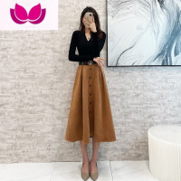 七斓富家千金小香风套装裙女洋气港风复古针织绒半身裙套 XL V领上衣+咖啡色麂皮绒裙