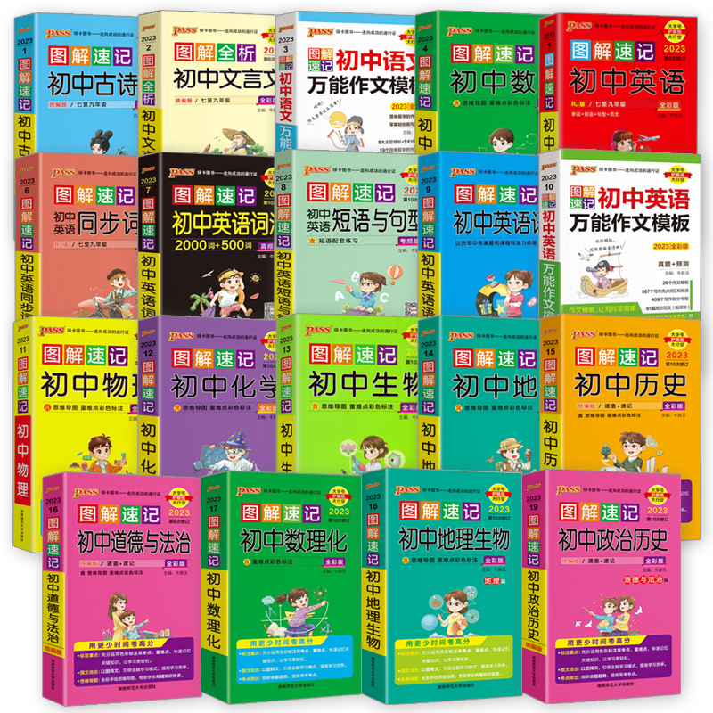 全套9本 绿卡 图解速记 初中通用 [正版]pass绿卡图书图解速记小本口袋书初中英语数学语文古诗文历史地理思想政治物理高清大图