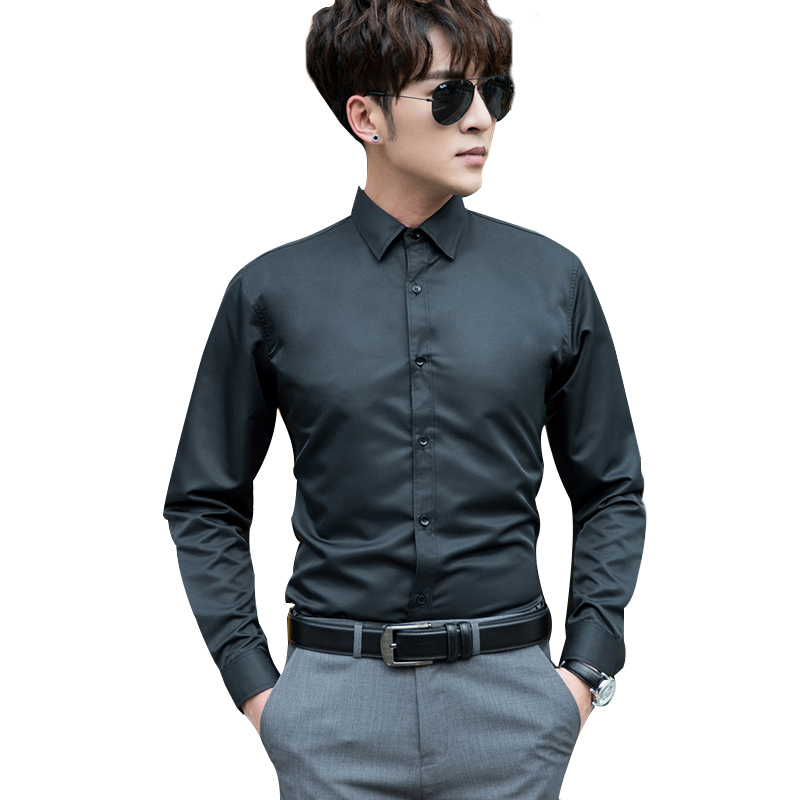 男士衬衫长袖春季白色衬衫商务职业正装韩版潮流休闲衬衣内搭黑色粉红