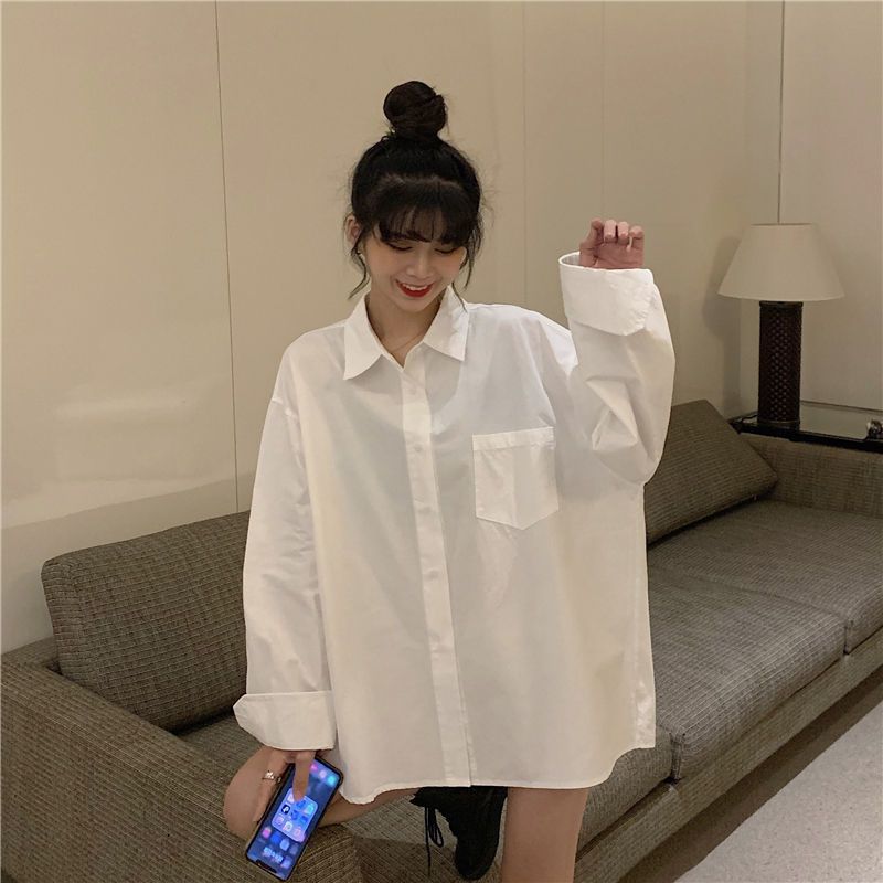 白色衬衫女长袖内搭外穿学生宽松时尚jk制服衬衣上衣女2021新款