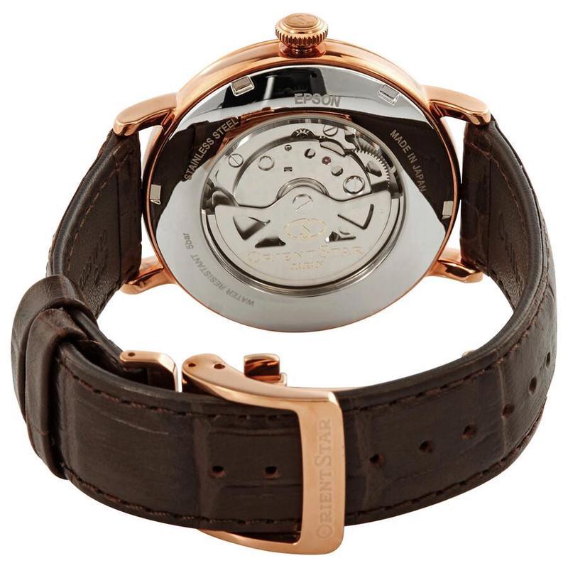 东方双狮orient男士机械表透窗银色表盘皮带男士自动机械表reav0001s