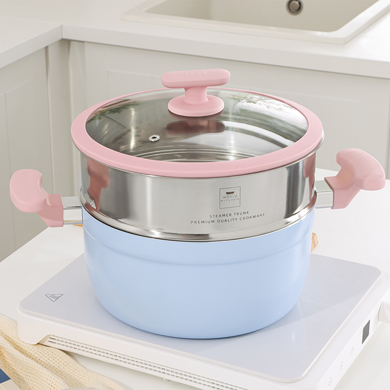 WORLD KITCHEN康宁WK-TG24J86C-JY/KZ铝质陶瓷不粘汤锅+蒸屉24cm/4.5L(J)