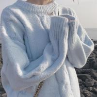 很仙的马海毛毛衣女麻花套头宽松慵懒风2020新款软奶蓝秋冬外穿厚