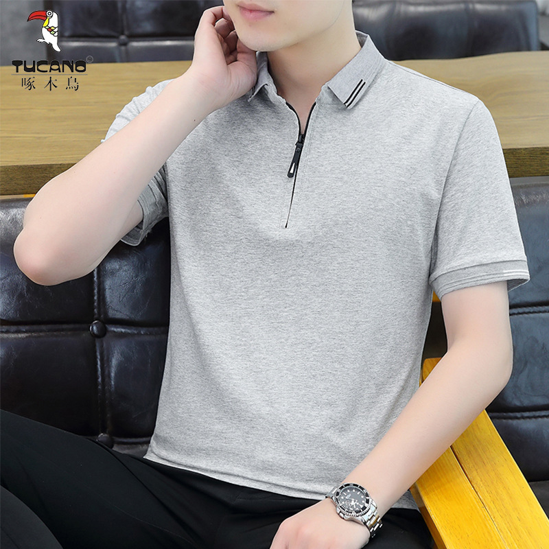啄木鸟纯棉polo衫短袖男士夏季新款高端翻领时尚修身商务休闲上衣高清大图