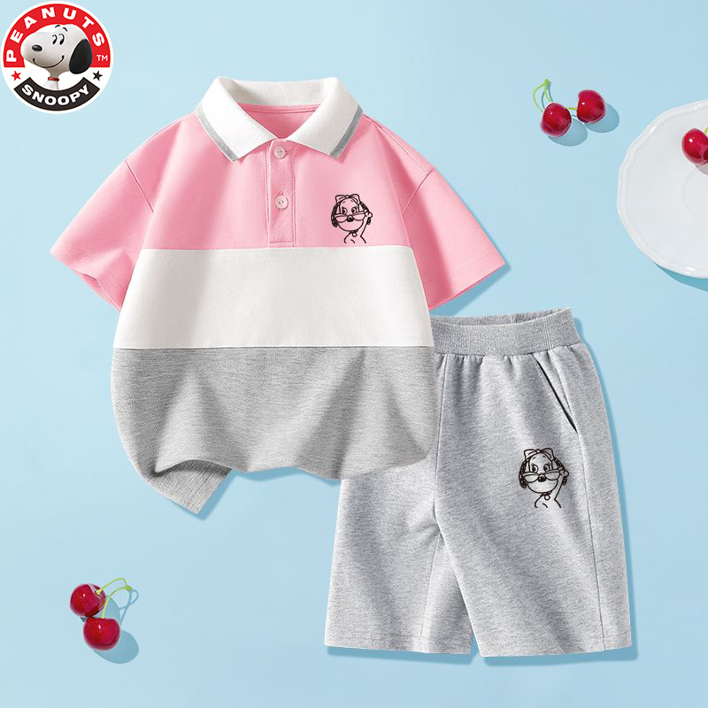 史努比(SNOOPY)童装短袖儿童套装男童POLO衫短裤夏季翻领学生半袖上衣夏装DU+N