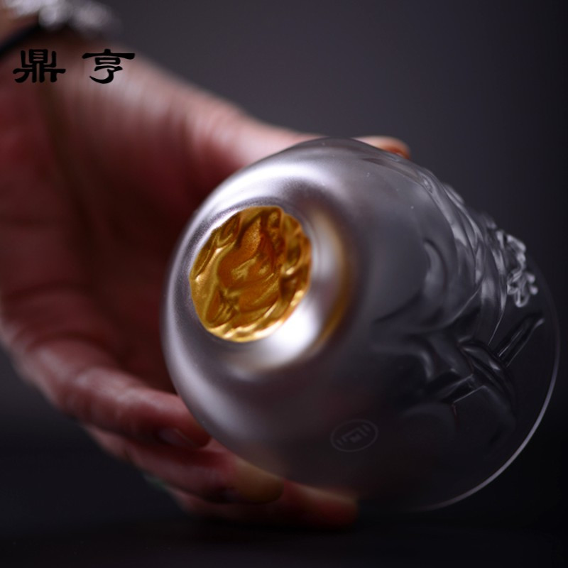 鼎亨琉璃茶杯 功夫茶杯 金箔杯子琉璃半磨砂手抓杯 琉璃外壳 不怕