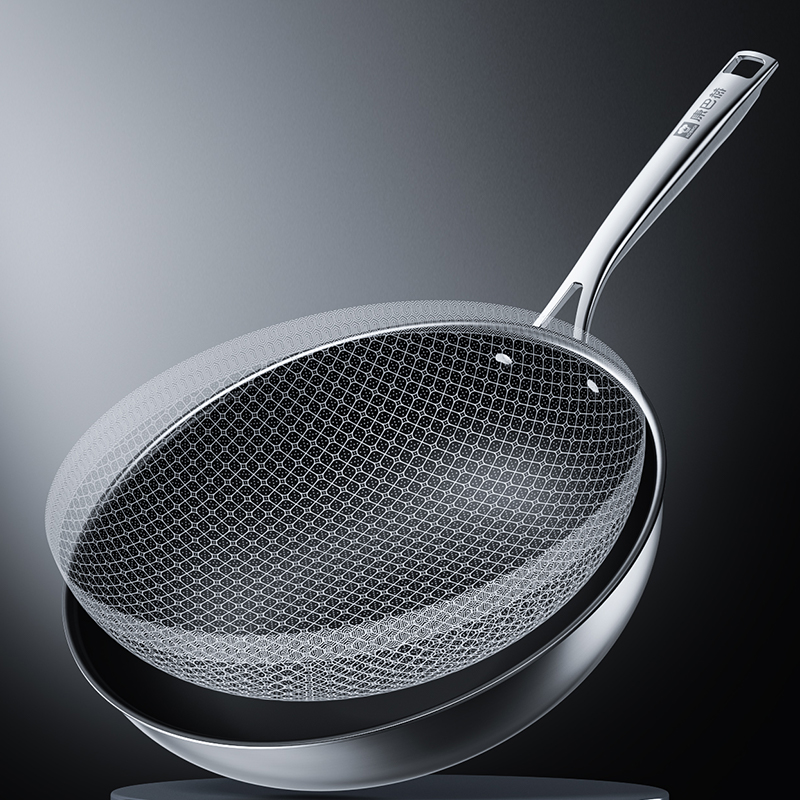 康巴赫0氟蜂窝炒锅套装32cm（带304铲勺、蒸笼）高清大图