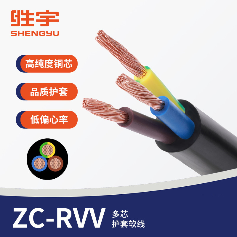 胜宇 ZR-RVV阻燃RVV国标电源线4芯6平方护套线 黑色-100米
