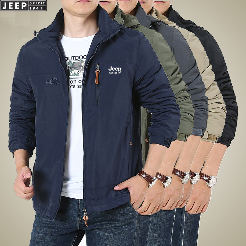 jeepspirit吉普男士夹克可脱卸帽防风加绒外套工装大码衣服军旅上衣
