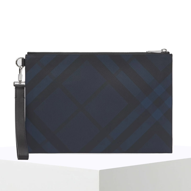 预订 BURBERRY 博柏利 London 格纹拼皮革拉链收纳袋 手拿包8022942