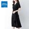 真维斯旗下JSW连衣裙夏季新款短袖V领收腰修身褶皱中长款气质裙子