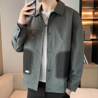 男士春秋季夹克男新款韩版潮流上衣服休闲工装外套翻领百搭男装 XL NB-JK-3560灰绿色