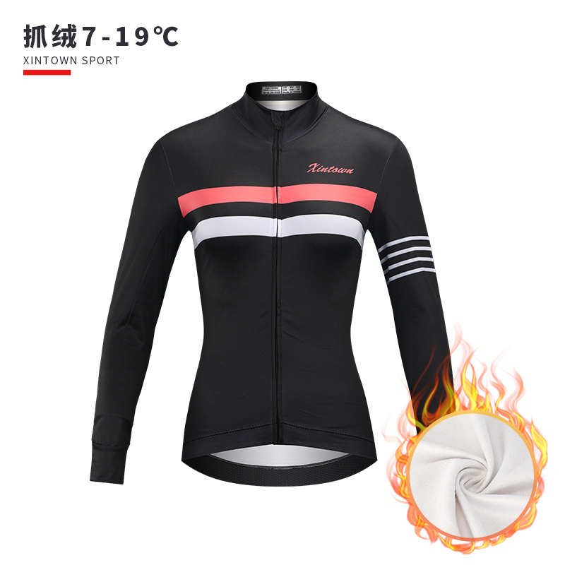 XINTOWN 秋冬山地车单车女士加绒长袖骑行服运动上衣抓绒保暖透气