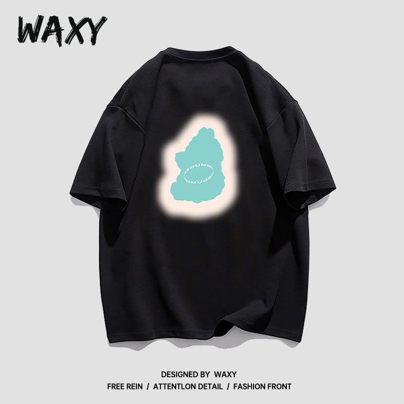 WAXY纯棉短袖T恤女学生宽松港风休闲百搭韩版简约设计感小众上衣图片
