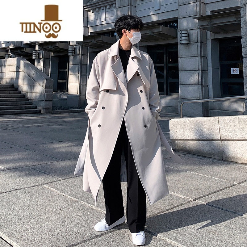 YANXU2023新款风衣男士中长款潮流休闲卡其色大衣外套感薄款高清大图