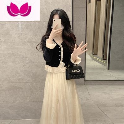 七斓小香风连衣裙高级感生日party晚礼服高端轻奢小众气质套装女 荷叶边上衣+网纱半身裙 XL