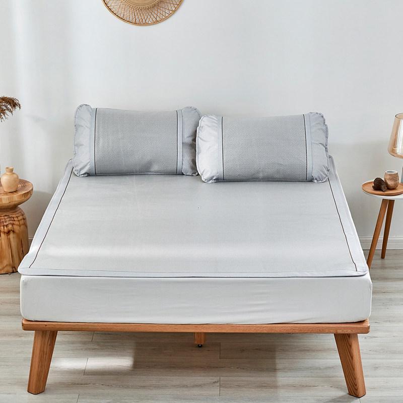 家柏饰(CORATED)家纺冰丝凉席1.8m床夏季可折叠凉席1.5冰藤席子三件套软席 漪梦冰藤席三件套（灰色）【预售20天内发货】 1.5m（5英尺）床