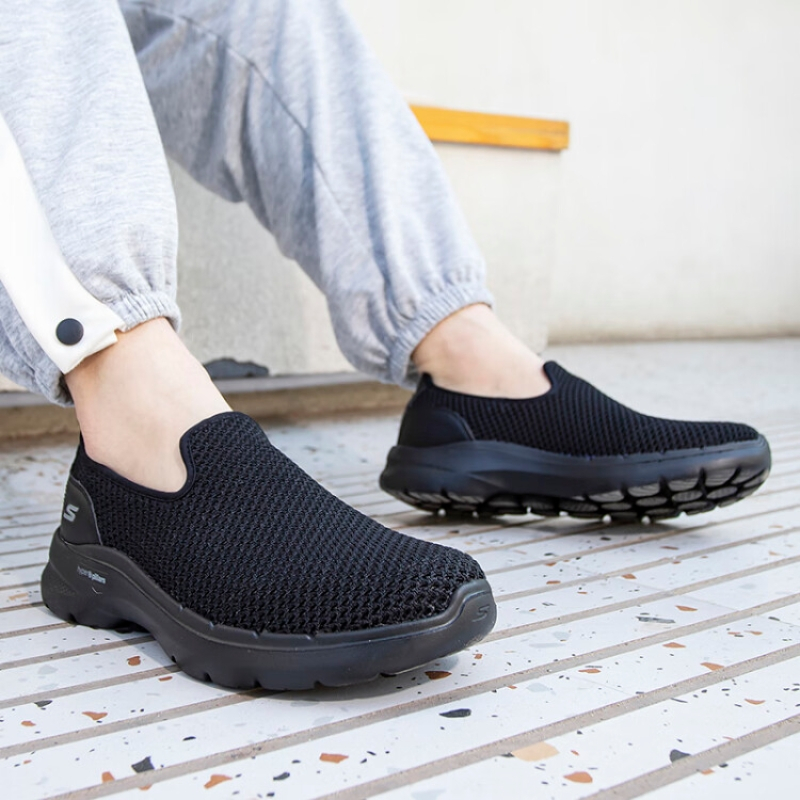 斯凯奇(Skechers)男鞋健步鞋男一脚蹬轻便透气软底休闲鞋中老年鞋 894186-BBK