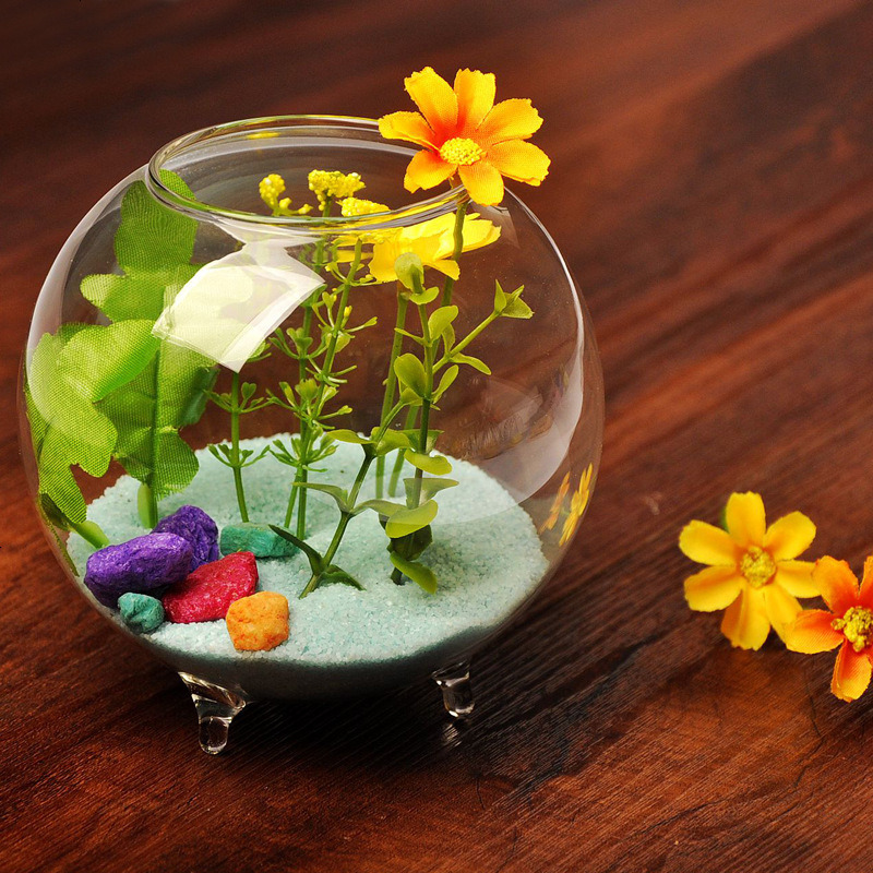 欧式DIY创意透明三脚微景观玻璃花瓶鱼缸 饰品摆件