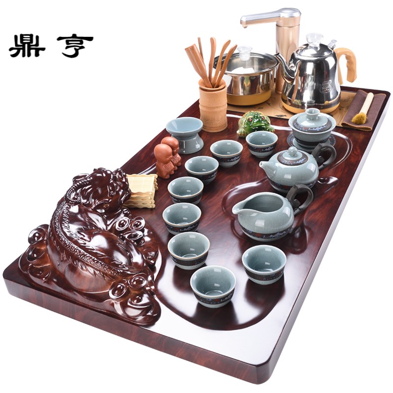 鼎亨功夫茶具套装家用简约现代客厅整套全自动泡茶壶中式复古实木