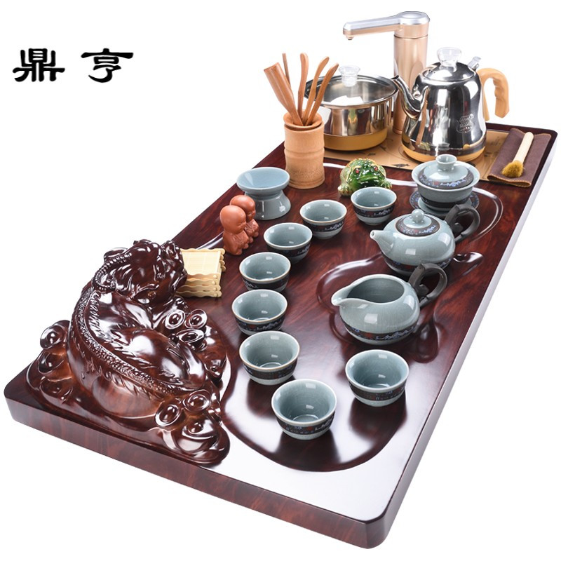 鼎亨功夫茶具套装家用简约现代客厅整套全自动泡茶壶中式复古实木