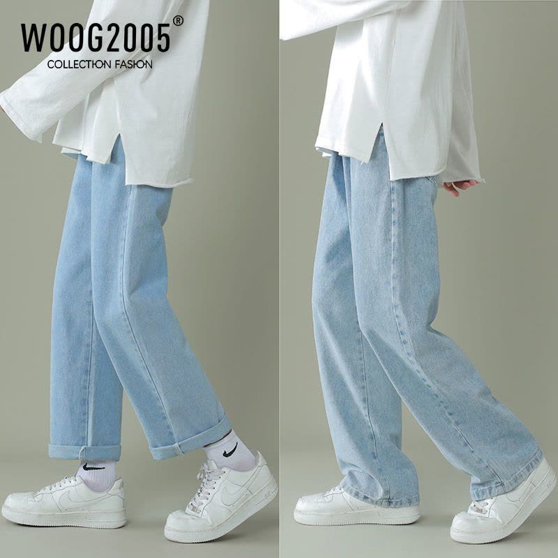 WOOG2005牛仔裤男夏季ins潮牌宽松直筒长裤韩版潮流休闲阔腿裤子图片