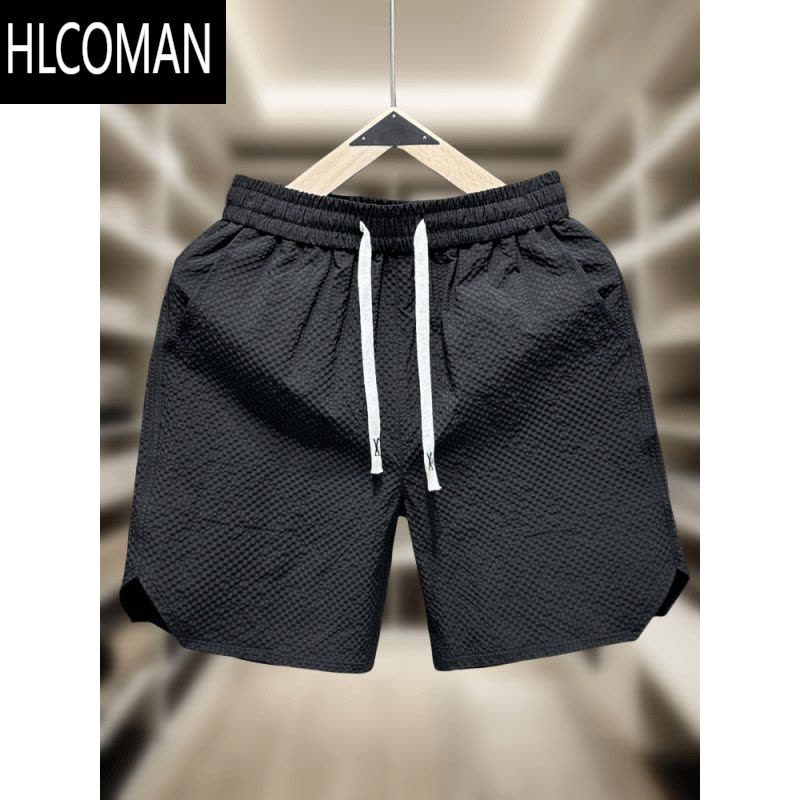 HLCOMAN欧洲站短裤发泡细格男款夏季外穿纯色五分运动裤男士沙滩大裤衩潮图片