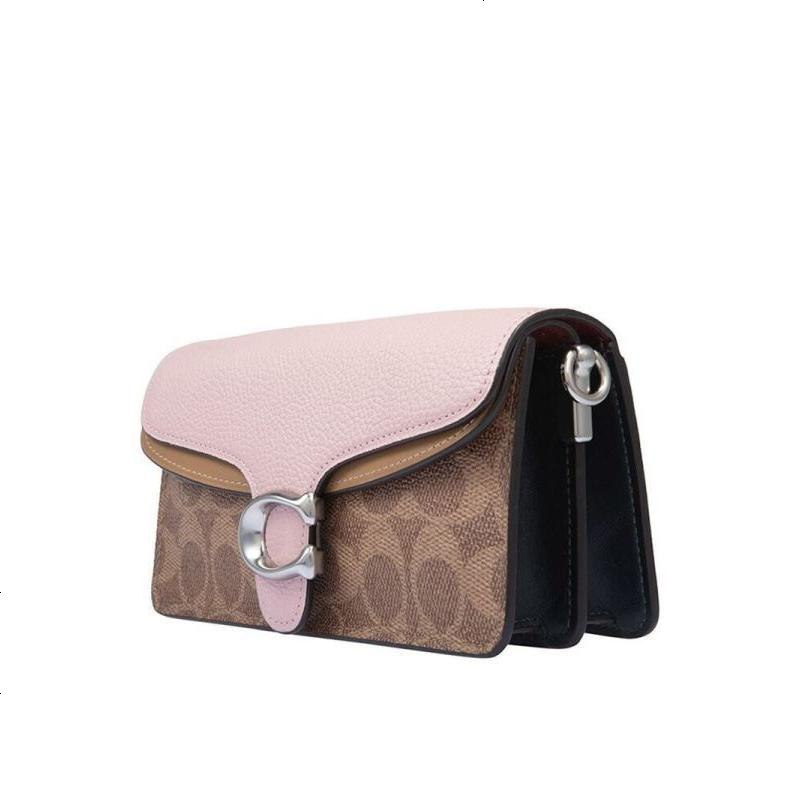 蔻驰 COACH 品 女士专柜款TABBY系列卡其拼色PVC配皮手拎单肩斜挎包手拿包链条包91772 L 卡其拼