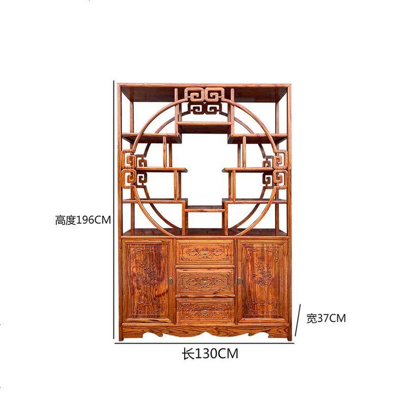 中式实木博古架仿古榆木多宝阁茶具架古董架茶叶展示柜隔断陈列柜 茶青色运费到付_1.2-1.6米