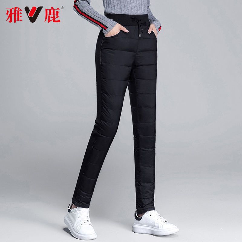 羽绒裤女外穿中老年妈妈修身显瘦秋冬季加绒加厚保暖鸭绒裤子