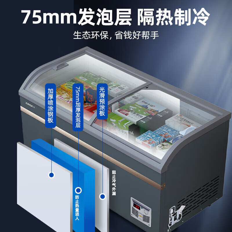 星星(XINGX)SD/SC-509BYE石墨灰307升大容量组合岛柜商用冰柜冷藏冷冻单温卧式展示柜 超市便利店雪糕饮料高清大图