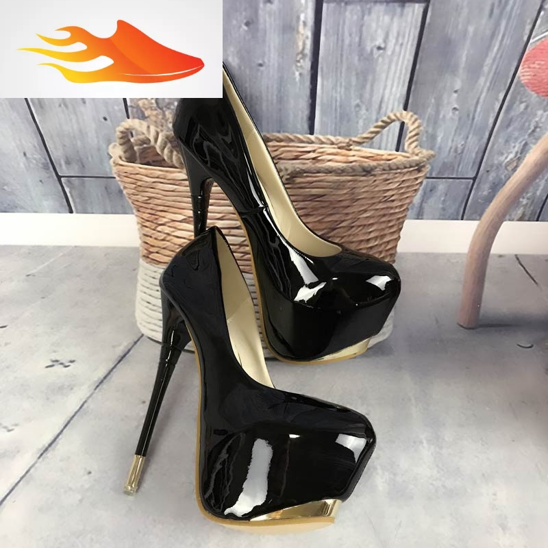 basket18cm恨天高性感超高跟鞋细跟15公分夜店黑色防水台16cm单鞋女鞋