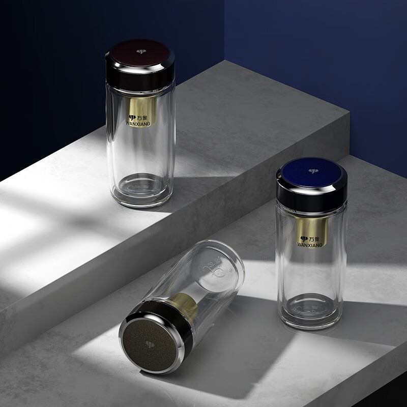 万象水杯高档抗菌银离子双层玻璃杯男女家用隔热透明茶水分离泡茶杯子