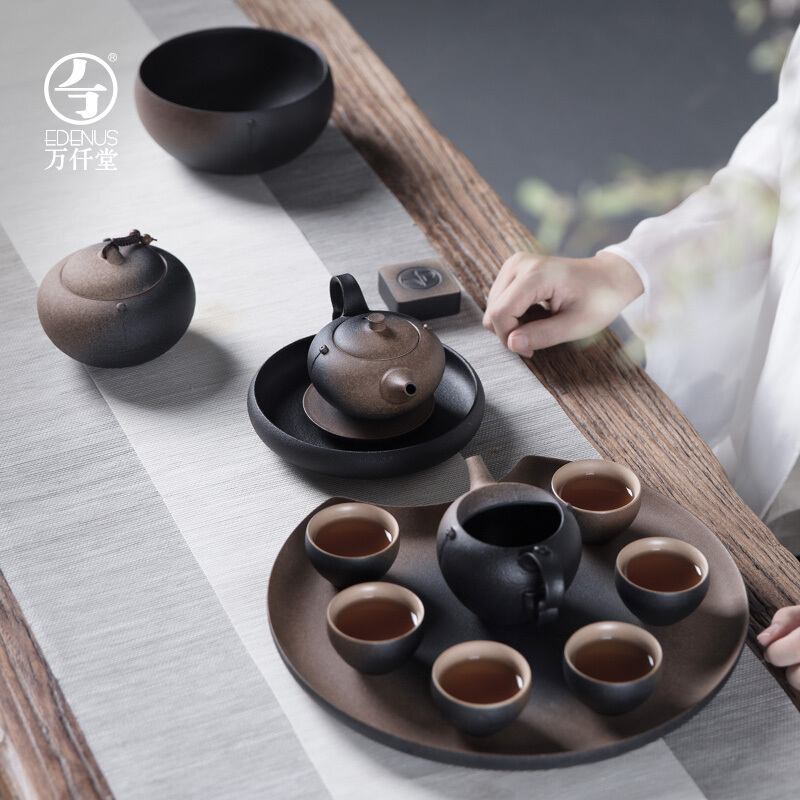 万仟堂(EDENUS)菩提香呆·成套茶具秋山釉(一壶一承一海六杯一罐一盘一洗一盖置)