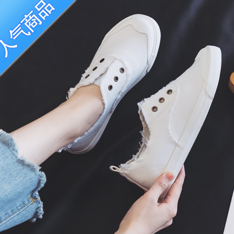 SUNTEK2022春夏女新款透气一脚蹬懒人鞋女帆布鞋百搭韩版平底轻便布鞋子高清大图