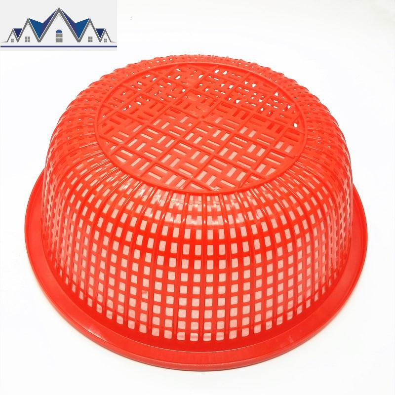 塑料筐圆形大号菜蓝子筐大孔收纳框镂空漏筐家用蔬菜沥水筛子加厚 三维工匠收纳篮 C-3蓝色【直径50*高15.5】