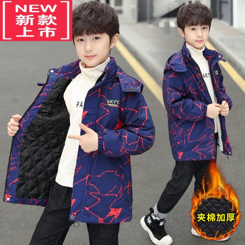 可莉允男童冲锋衣冬装中大童棉衣外套加厚棉服2022新款中长款夹棉上衣潮图片