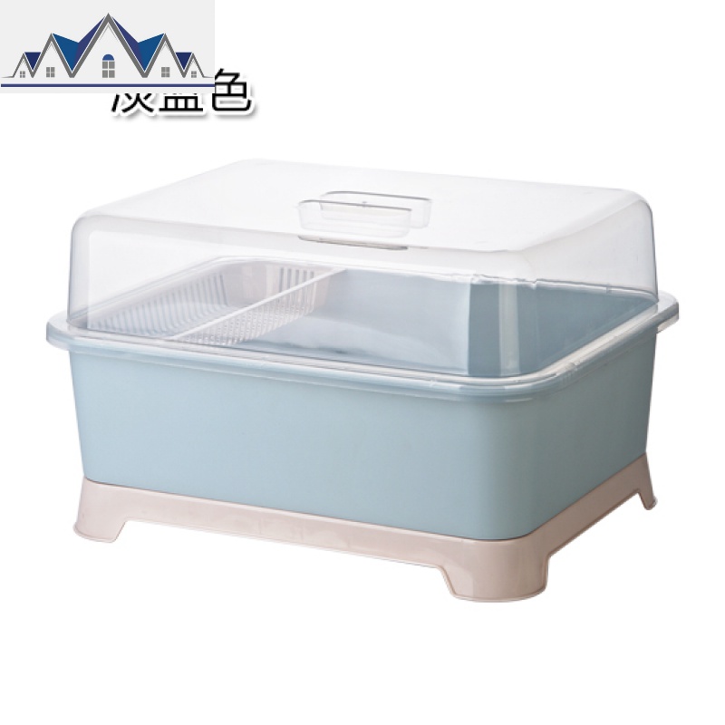 加厚塑料沥水碗架大号带盖餐具收纳盒碗柜置物架厨房防尘碗碟架_8_558 淡蓝色