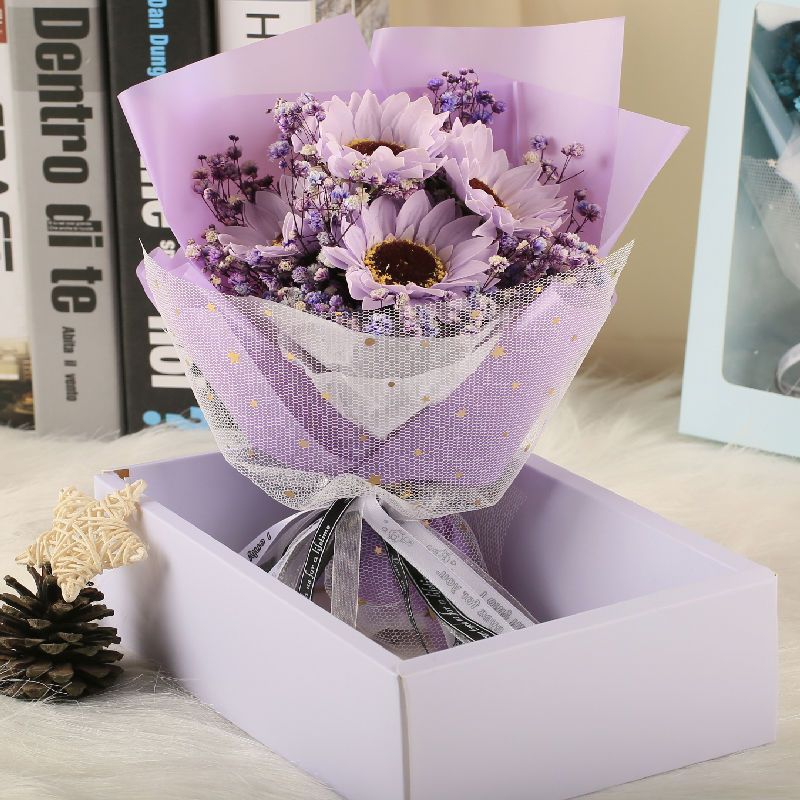 教师节满天星干花花束生日礼物玫瑰向日葵仿真花成品送 朋友闺蜜 四.红香皂玫瑰+尤加利款 纯花束 没袋 没有小灯