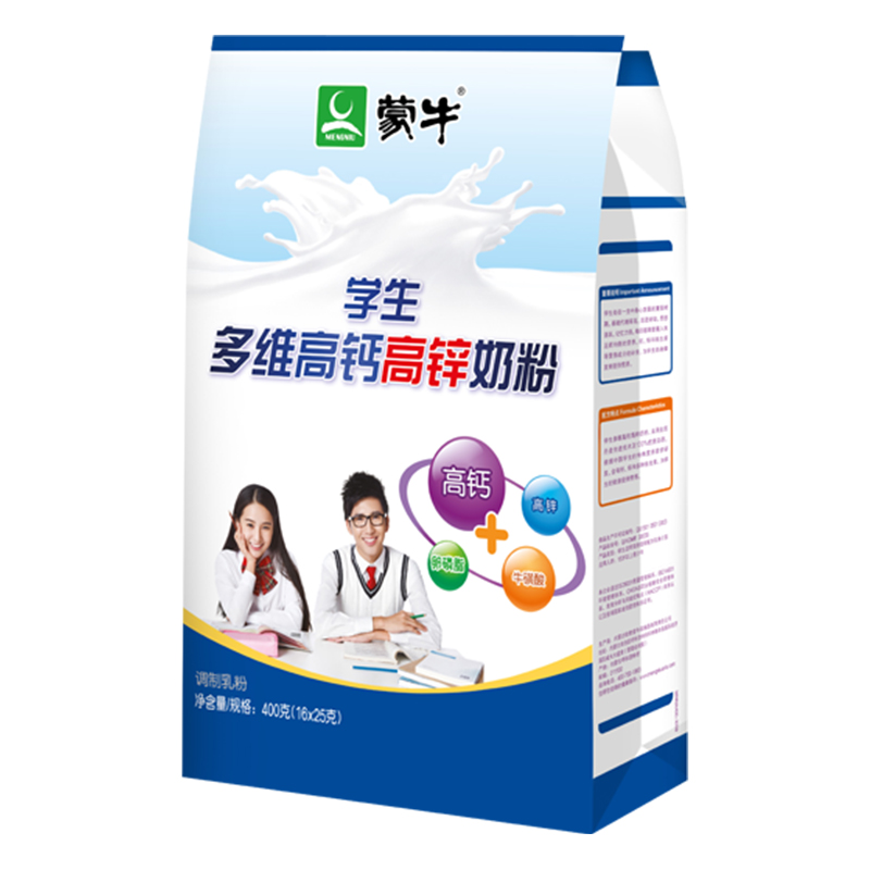蒙牛(MENGNIU)学生多维高钙高锌奶粉袋装400g即食冲饮青少年营养早餐