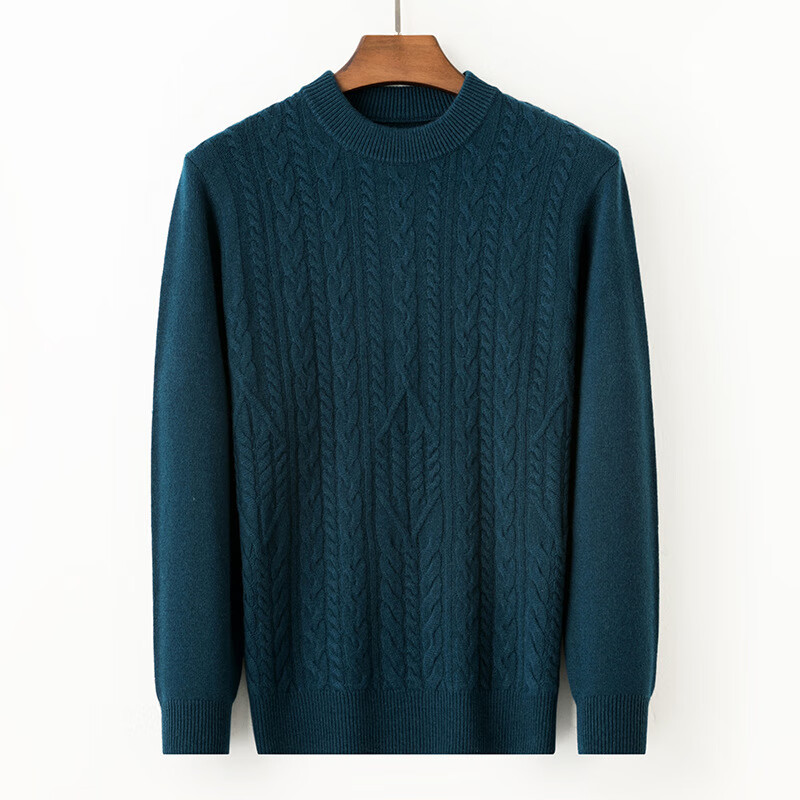 杜卡西品牌轻奢纯羊绒衫男士秋冬新款针织毛衣扭花长袖圆领贴身提花