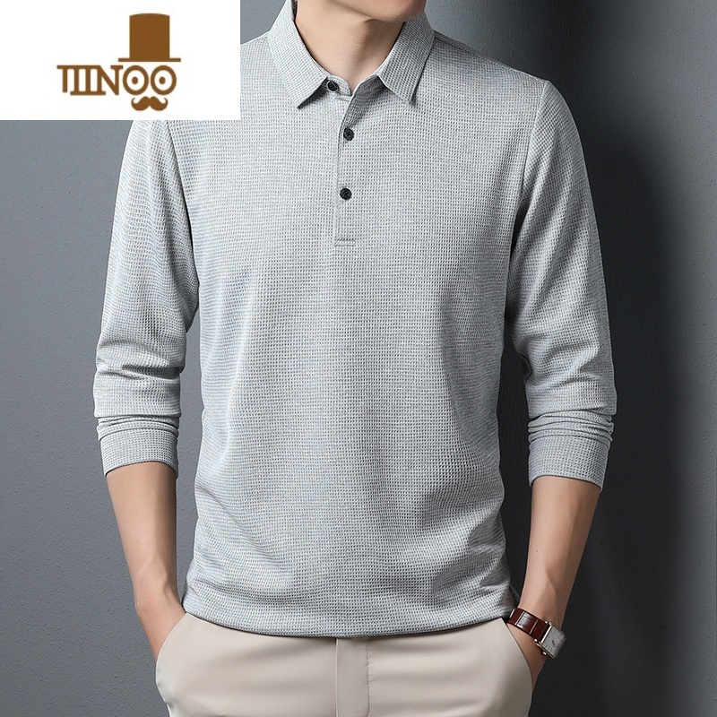 YANXU长袖T恤男2023春季新款宽松中青年男士纯色翻领polX男p 190/XXXXL 浅灰