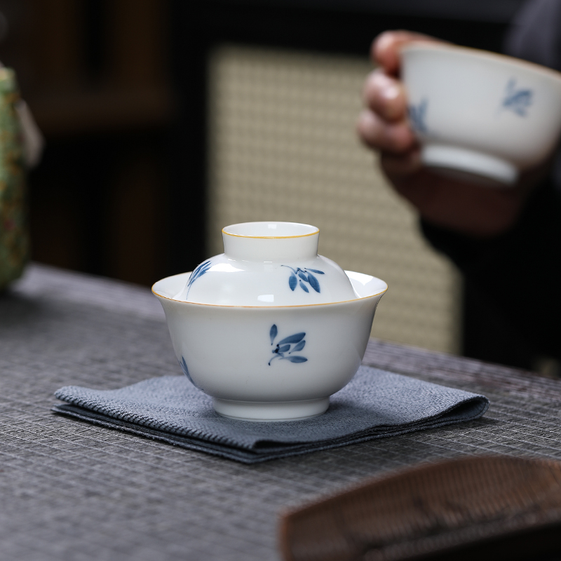 MULTIPOTENT 旅行功夫茶具套组中国白瓷手绘蝴蝶兰快客杯陶瓷便携旅行茶具高清大图