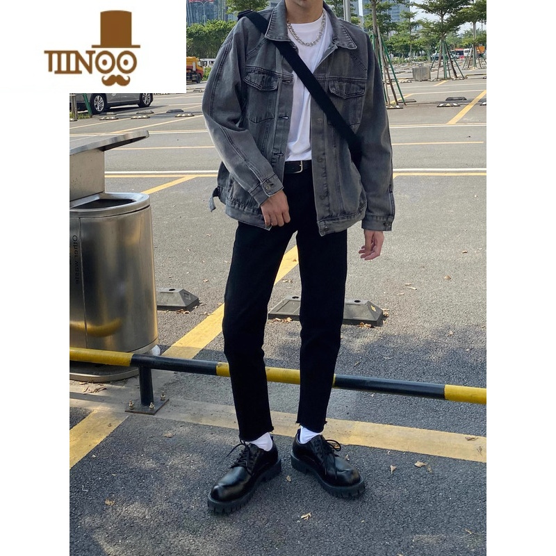 YANXU美式oversize外套男设计感男装复古高街潮牌牛仔夹克潮高清大图