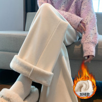 [2.5折价68元]唐狮秋冬季加绒休闲长裤女雾面垂感休闲长裤加绒保暖直筒裤米白色裤子
