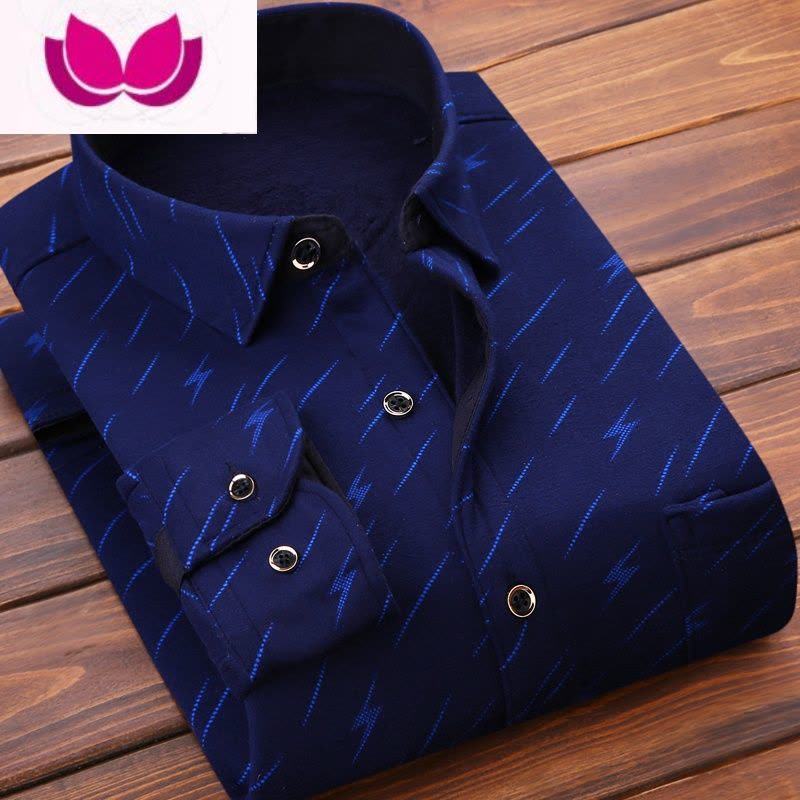 七斓男士保暖衬衫加绒加厚款长袖修身潮格子男装父亲老人花衬衣图片