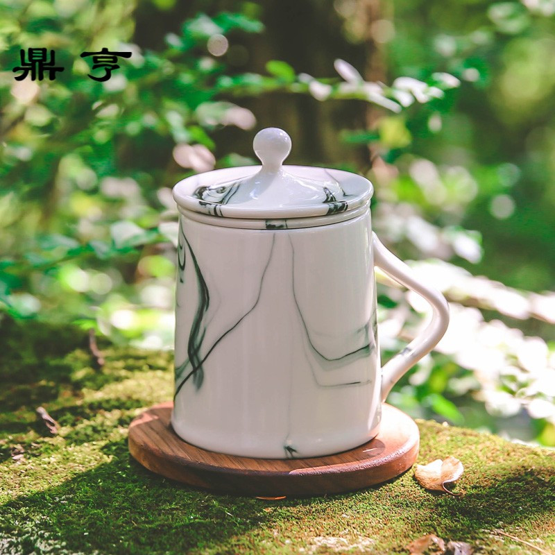 鼎亨创意青瓷茶水杯子陶瓷泡茶杯 带过滤办公会议个人马克杯带盖