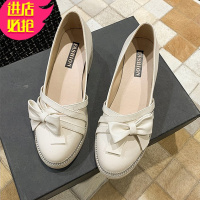 金三志鞋子女2021年新款夏季韩版百搭蝴蝶结一脚蹬小皮鞋女中跟粗跟单鞋休闲鞋