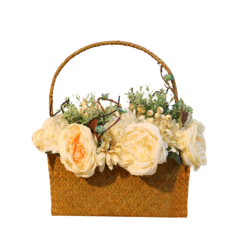 田园复古手工编织长方形天手工然编插花花篮花器收纳装饰套装编花篮